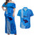 Maui Island Couples Matching Off Shoulder Maxi Dress and Hawaiian Shirt Kakau Tribal Mixed Polynesian Pattern Blue LT9 Blue - Polynesian Pride