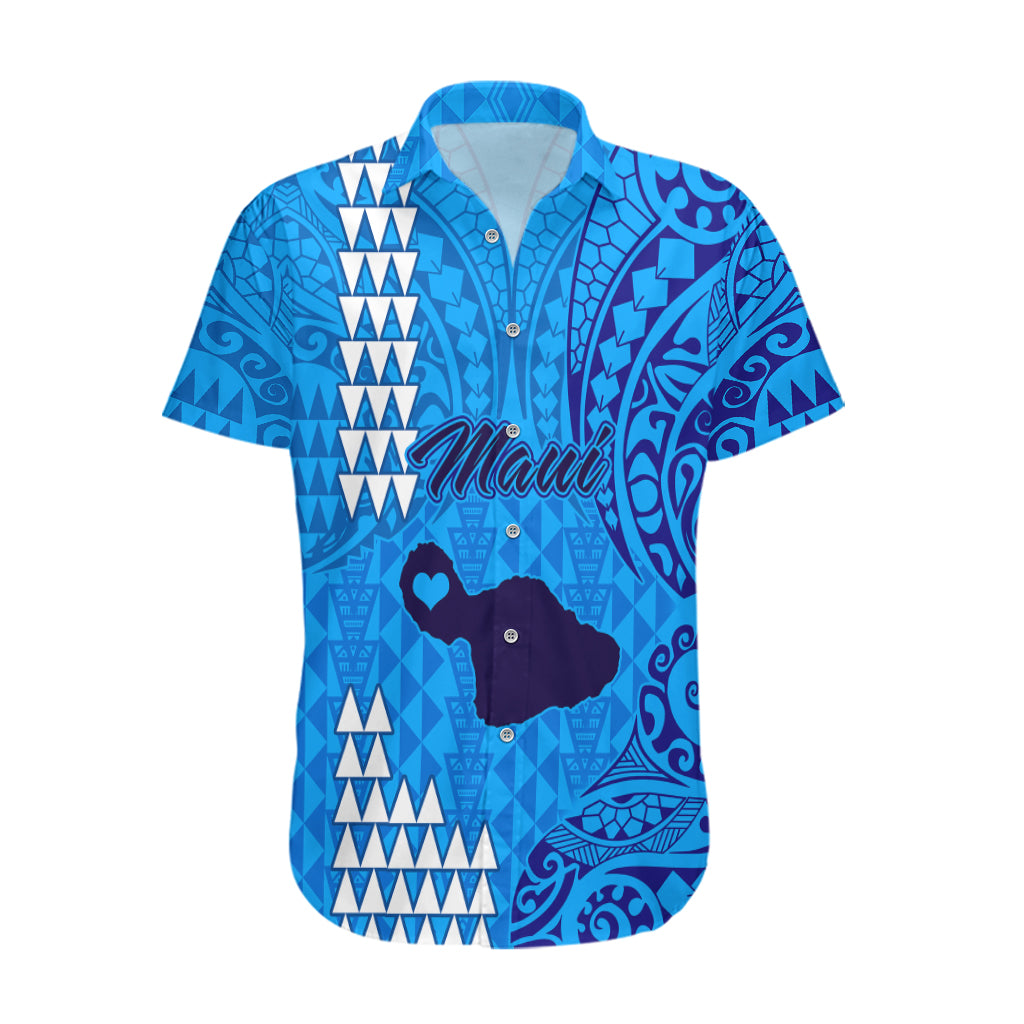 Maui Island Hawaiian Shirt Kakau Tribal Mixed Polynesian Pattern Blue LT9 Blue - Polynesian Pride