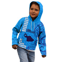 Maui Island Kid Hoodie Kakau Tribal Mixed Polynesian Pattern Blue LT9 - Polynesian Pride