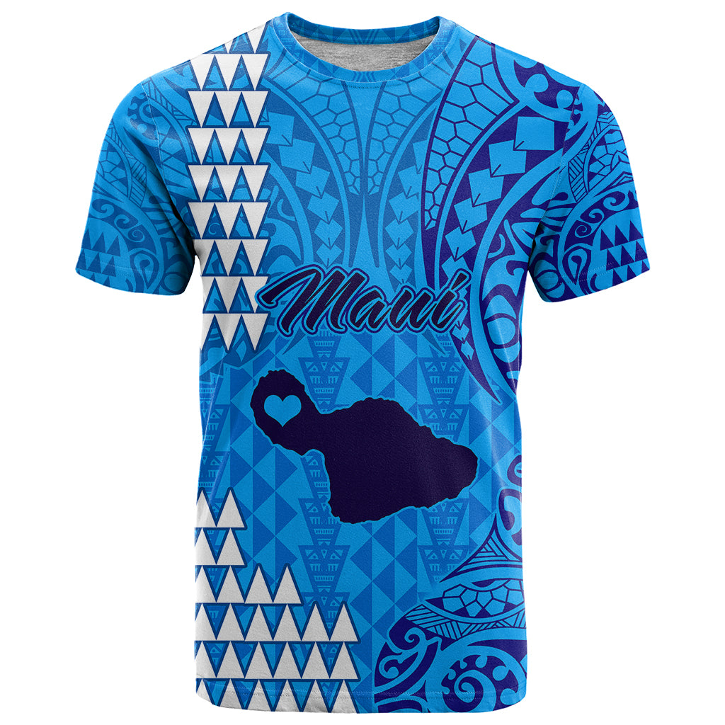 Maui Island T Shirt Kakau Tribal Mixed Polynesian Pattern Blue LT9 Blue - Polynesian Pride