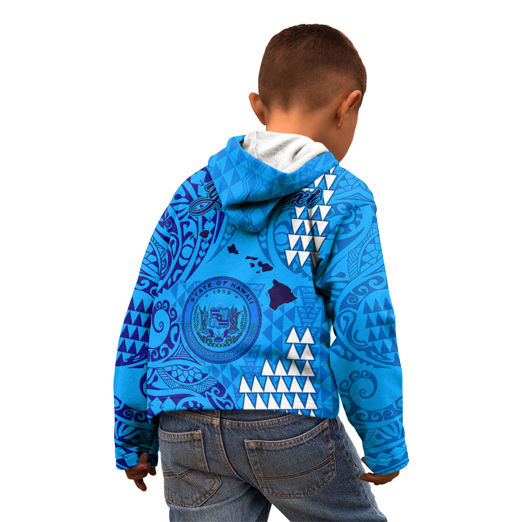Personalised Maui Island Kid Hoodie Kakau Tribal Mixed Polynesian Pattern Blue LT9 - Polynesian Pride