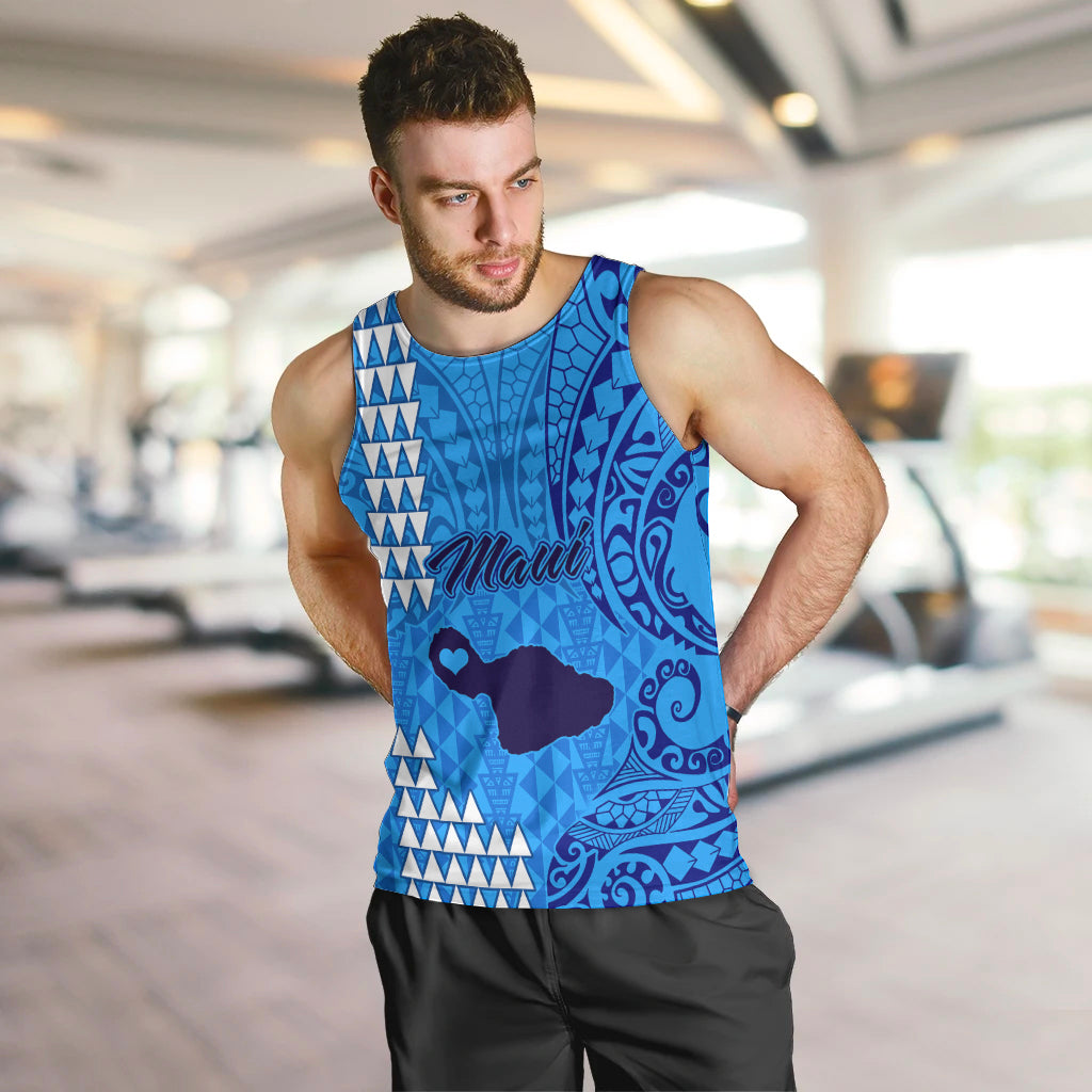 Personalised Maui Island Men Tank Top Kakau Tribal Mixed Polynesian Pattern Blue LT9 - Polynesian Pride