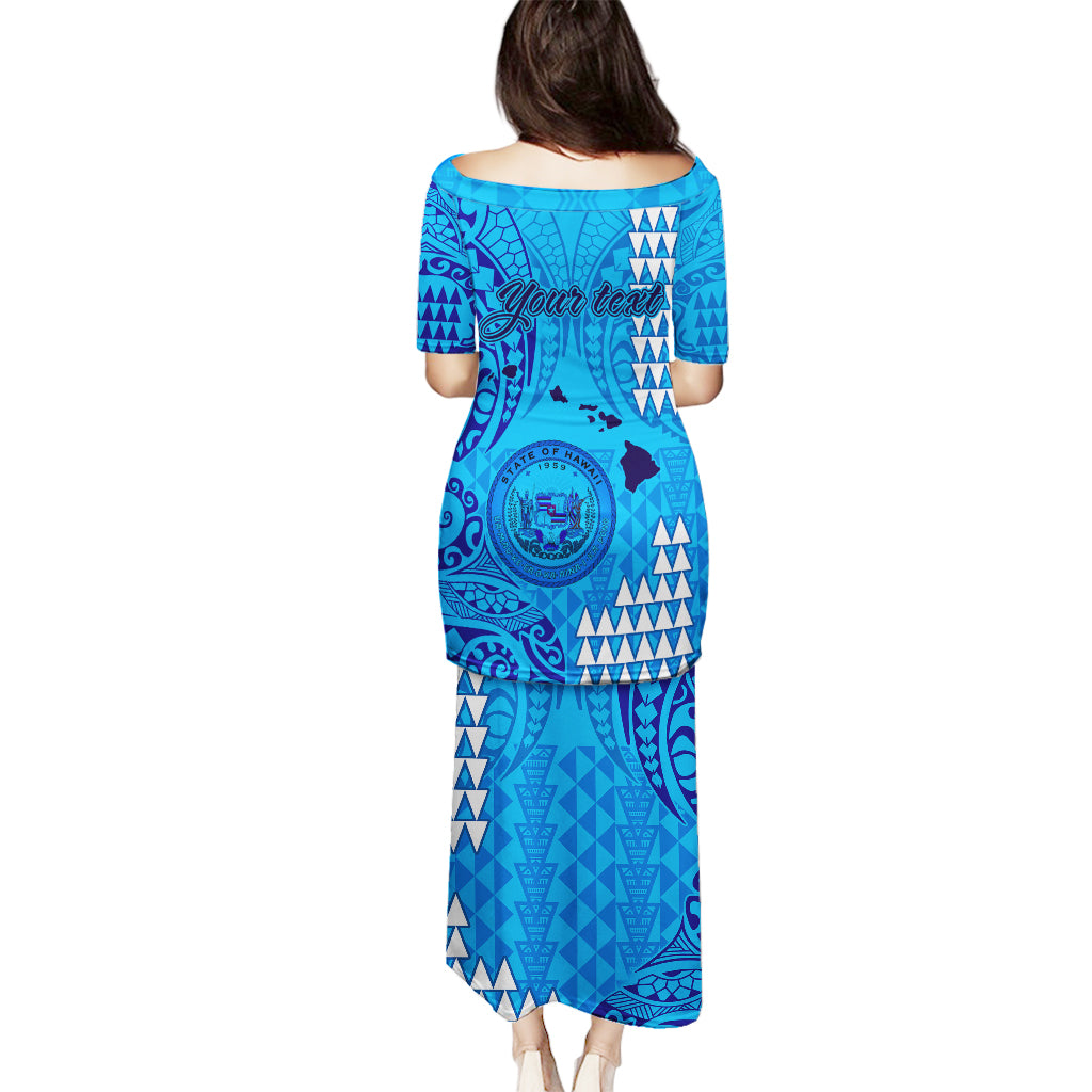 Personalised Maui Island Puletasi Kakau Tribal Mixed Polynesian Pattern Blue LT9 - Polynesian Pride