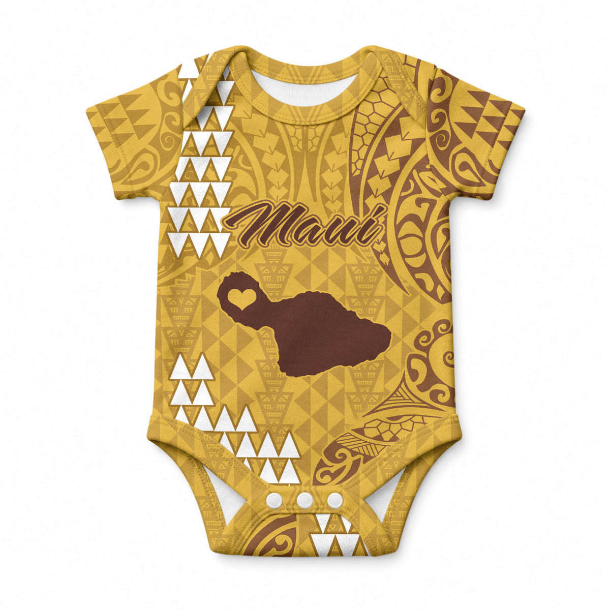 Maui Island Baby Onesie Kakau Tribal Mixed Polynesian Pattern Gold LT9 Gold - Polynesian Pride