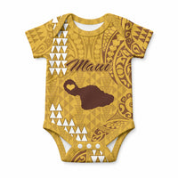 Maui Island Baby Onesie Kakau Tribal Mixed Polynesian Pattern Gold LT9 Gold - Polynesian Pride