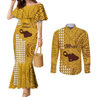 Maui Island Couples Matching Mermaid Dress and Long Sleeve Button Shirts Kakau Tribal Mixed Polynesian Pattern Gold LT9 Gold - Polynesian Pride