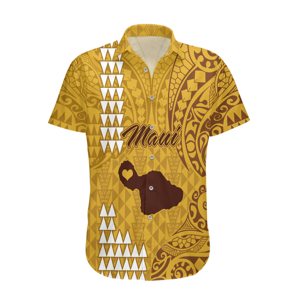 Maui Island Hawaiian Shirt Kakau Tribal Mixed Polynesian Pattern Gold LT9 Gold - Polynesian Pride