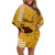 Maui Island Off Shoulder Short Dress Kakau Tribal Mixed Polynesian Pattern Gold LT9 Women Gold - Polynesian Pride