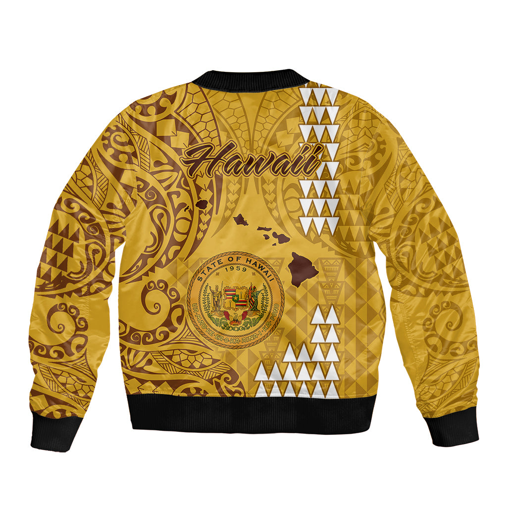 Maui Island Sleeve Zip Bomber Jacket Kakau Tribal Mixed Polynesian Pattern Gold LT9 - Polynesian Pride