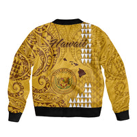 Maui Island Sleeve Zip Bomber Jacket Kakau Tribal Mixed Polynesian Pattern Gold LT9 - Polynesian Pride