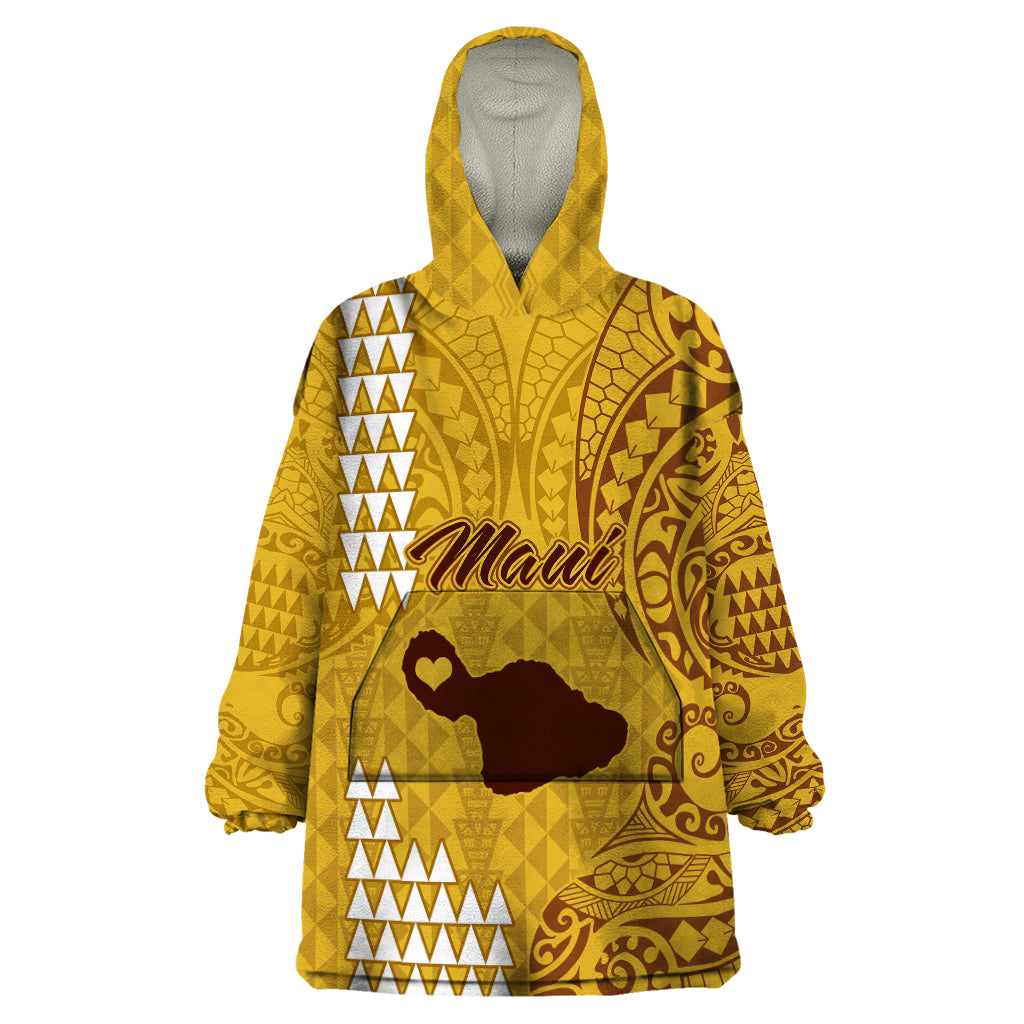 Maui Island Wearable Blanket Hoodie Kakau Tribal Mixed Polynesian Pattern Gold LT9 One Size Gold - Polynesian Pride