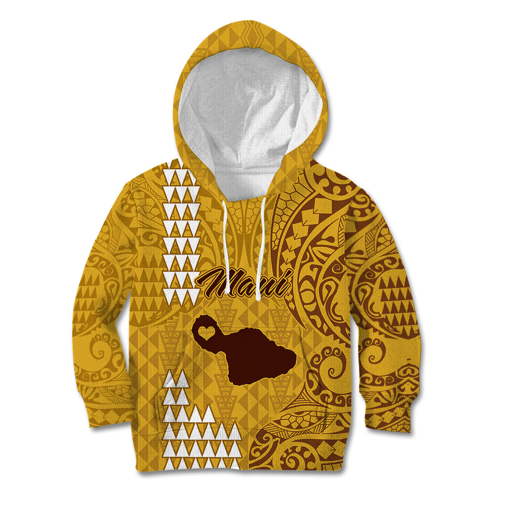 Personalised Maui Island Kid Hoodie Kakau Tribal Mixed Polynesian Pattern Gold LT9 Hoodie Gold - Polynesian Pride