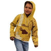 Personalised Maui Island Kid Hoodie Kakau Tribal Mixed Polynesian Pattern Gold LT9 - Polynesian Pride