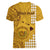 Personalised Maui Island Women V Neck T Shirt Kakau Tribal Mixed Polynesian Pattern Gold LT9 - Polynesian Pride
