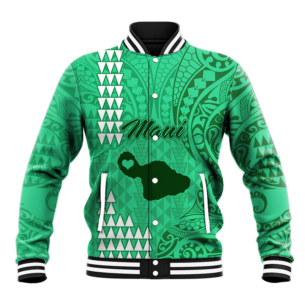 Maui Island Baseball Jacket Kakau Tribal Mixed Polynesian Pattern Green LT9 Unisex Green - Polynesian Pride
