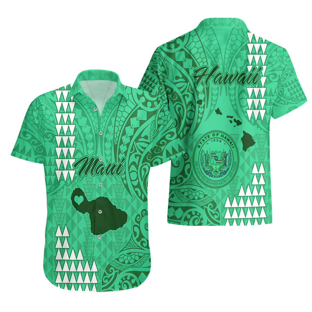 Maui Island Hawaiian Shirt Kakau Tribal Mixed Polynesian Pattern Green LT9 - Polynesian Pride