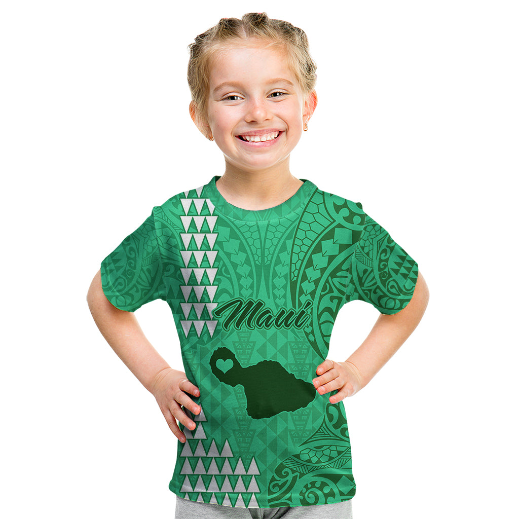 Maui Island Kid T Shirt Kakau Tribal Mixed Polynesian Pattern Green LT9 Green - Polynesian Pride