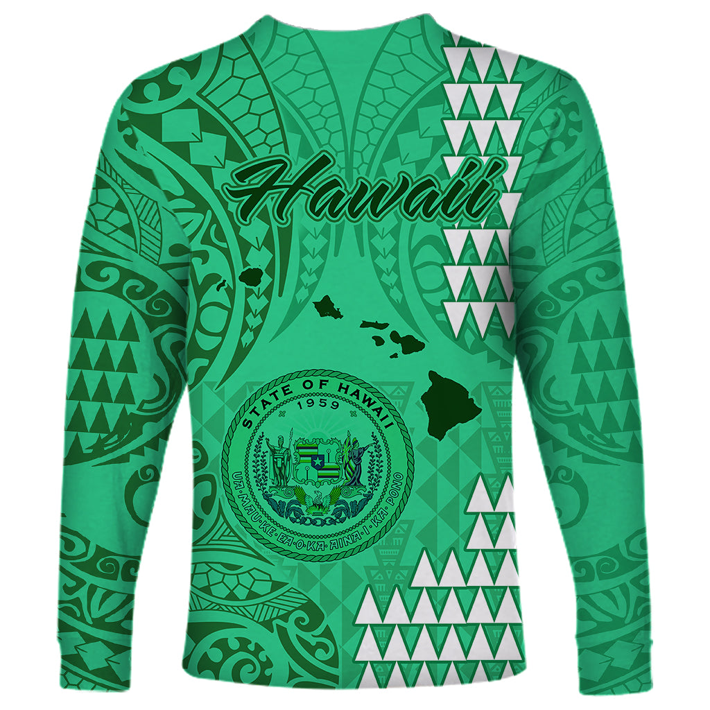 Maui Island Long Sleeve Shirt Kakau Tribal Mixed Polynesian Pattern Green LT9 - Polynesian Pride