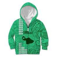 Personalised Maui Island Kid Hoodie Kakau Tribal Mixed Polynesian Pattern Green LT9 Zip Hoodie Green - Polynesian Pride