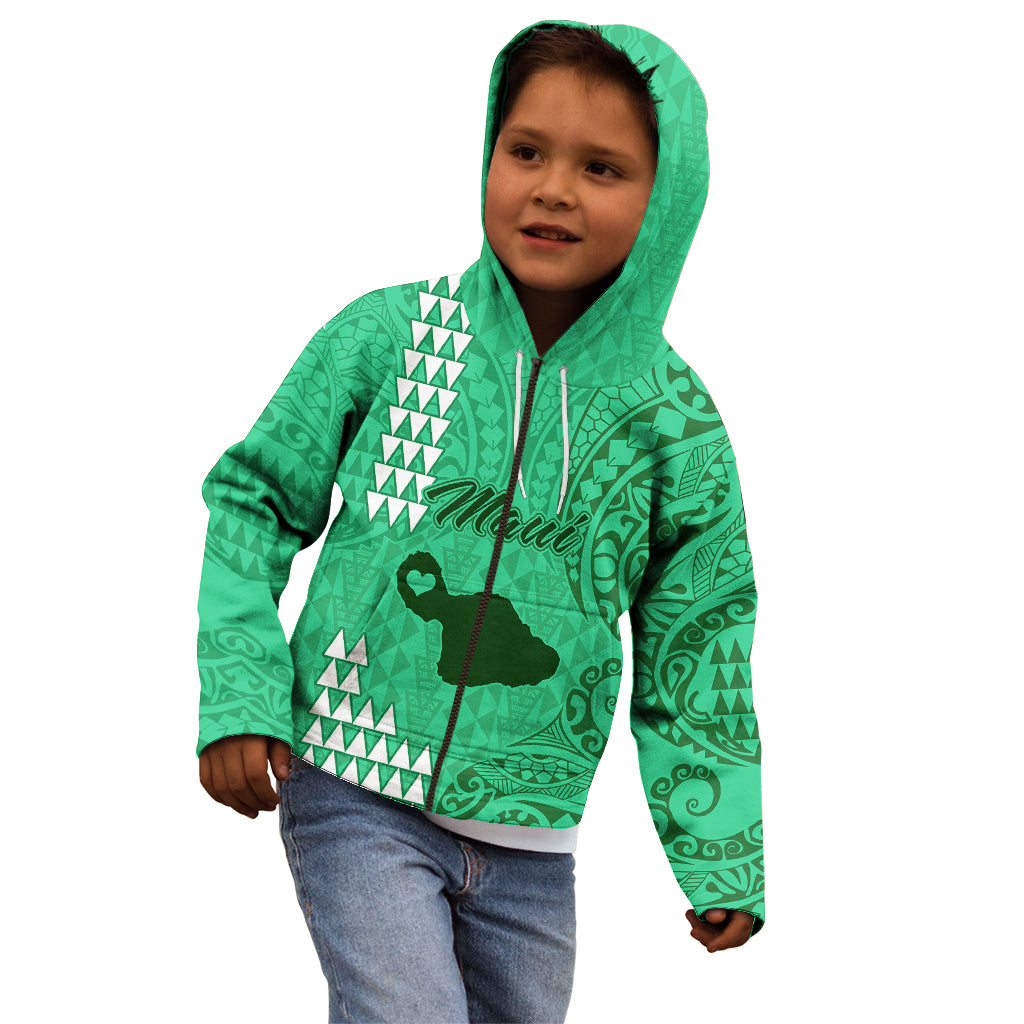 Personalised Maui Island Kid Hoodie Kakau Tribal Mixed Polynesian Pattern Green LT9 - Polynesian Pride