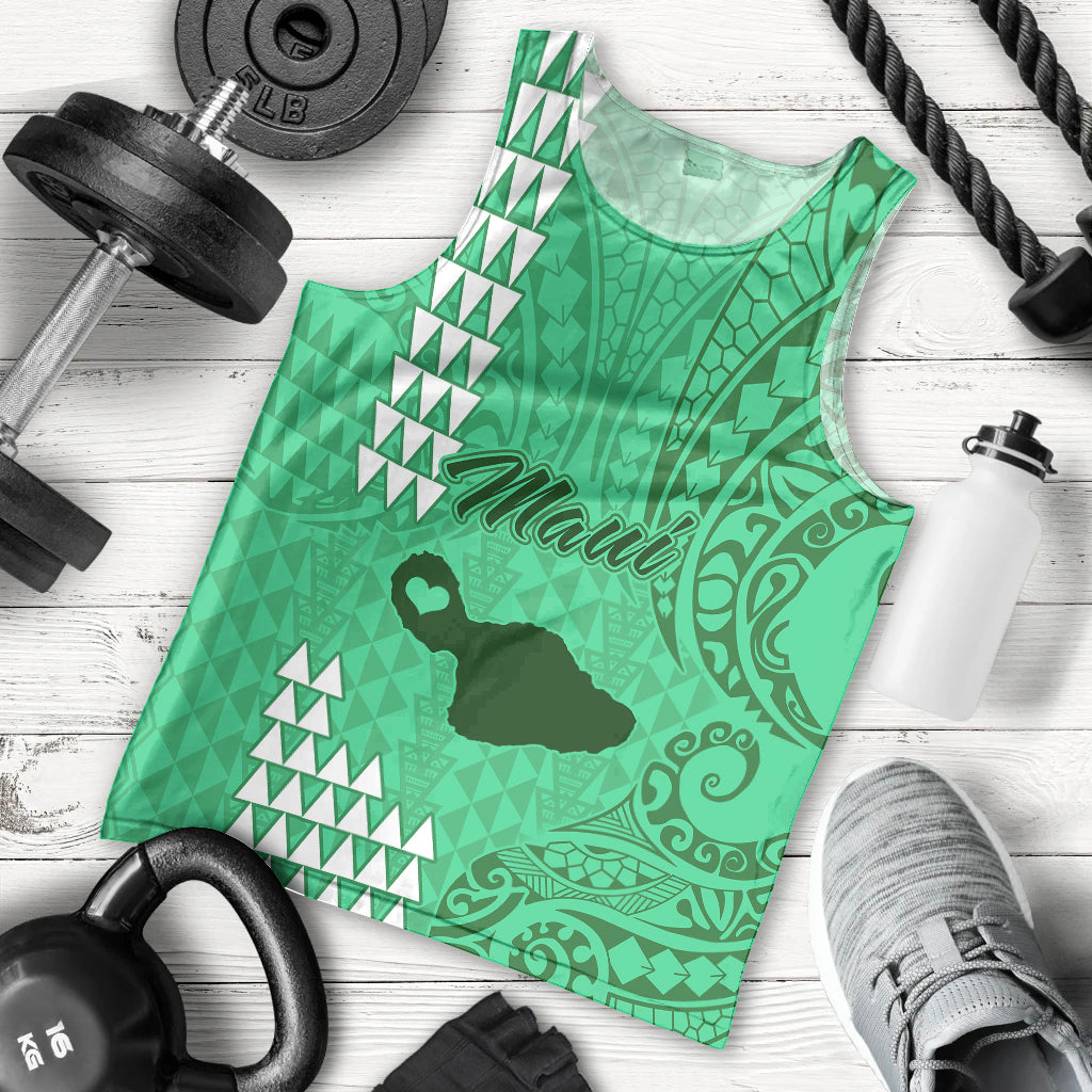 Personalised Maui Island Men Tank Top Kakau Tribal Mixed Polynesian Pattern Green LT9 Green - Polynesian Pride