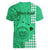 Personalised Maui Island Women V Neck T Shirt Kakau Tribal Mixed Polynesian Pattern Green LT9 - Polynesian Pride