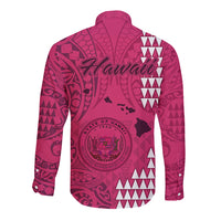 Maui Island Long Sleeve Button Shirt Kakau Tribal Mixed Polynesian Pattern Pink LT9 - Polynesian Pride
