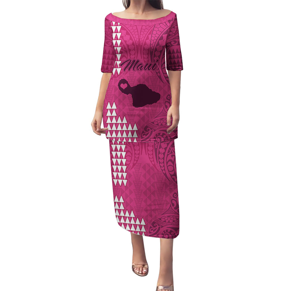 Maui Island Puletasi Kakau Tribal Mixed Polynesian Pattern Pink LT9 Long Dress Pink - Polynesian Pride