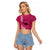 Maui Island Raglan Cropped T Shirt Kakau Tribal Mixed Polynesian Pattern Pink LT9 Female Pink - Polynesian Pride
