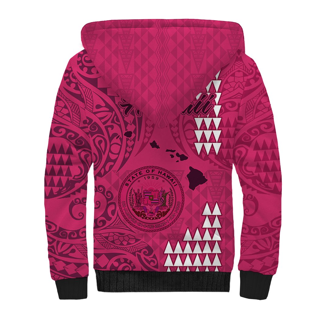 Maui Island Sherpa Hoodie Kakau Tribal Mixed Polynesian Pattern Pink LT9 - Polynesian Pride