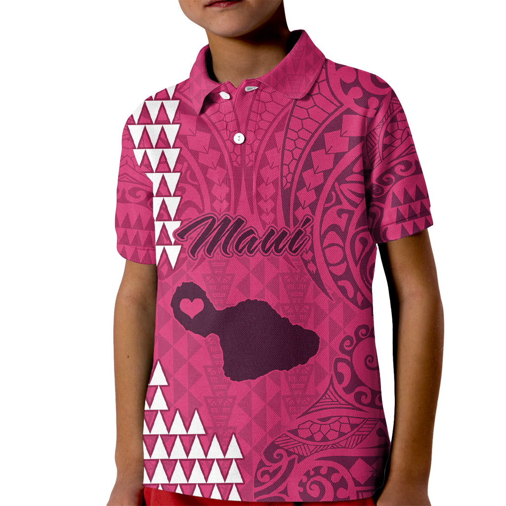 Personalised Maui Island Kid Polo Shirt Kakau Tribal Mixed Polynesian Pattern Pink LT9 Kid Pink - Polynesian Pride