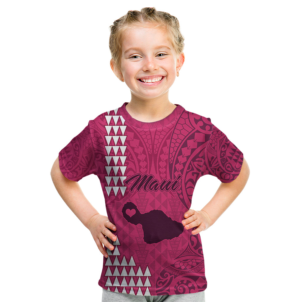 Personalised Maui Island Kid T Shirt Kakau Tribal Mixed Polynesian Pattern Pink LT9 Pink - Polynesian Pride