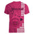 Personalised Maui Island Women V Neck T Shirt Kakau Tribal Mixed Polynesian Pattern Pink LT9 - Polynesian Pride
