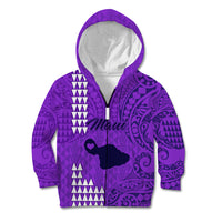 Maui Island Kid Hoodie Kakau Tribal Mixed Polynesian Pattern Purple LT9 Zip Hoodie Purple - Polynesian Pride