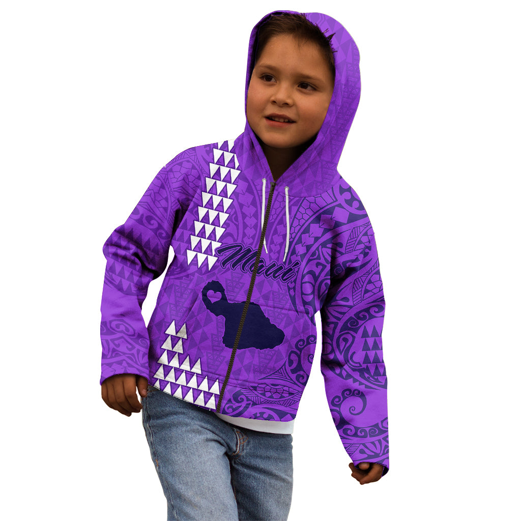Maui Island Kid Hoodie Kakau Tribal Mixed Polynesian Pattern Purple LT9 - Polynesian Pride