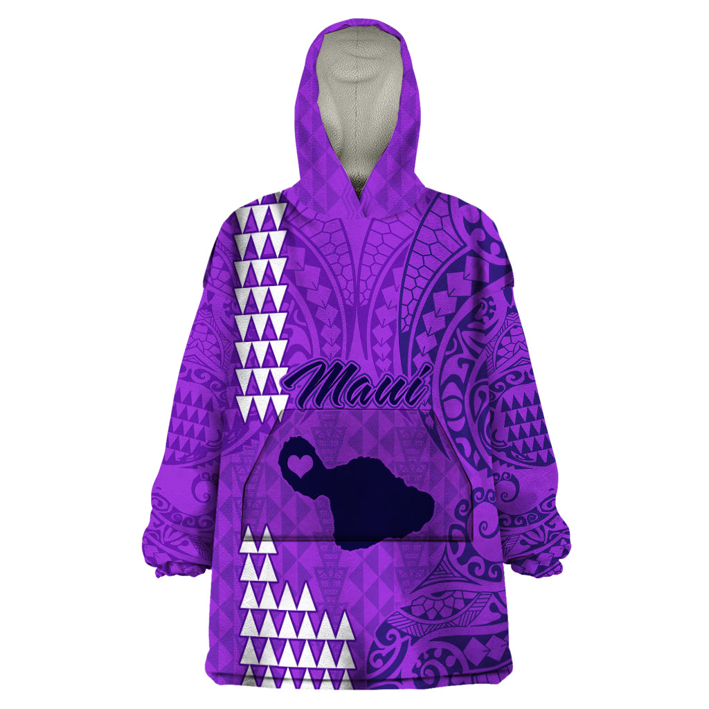 Maui Island Wearable Blanket Hoodie Kakau Tribal Mixed Polynesian Pattern Purple LT9 One Size Purple - Polynesian Pride