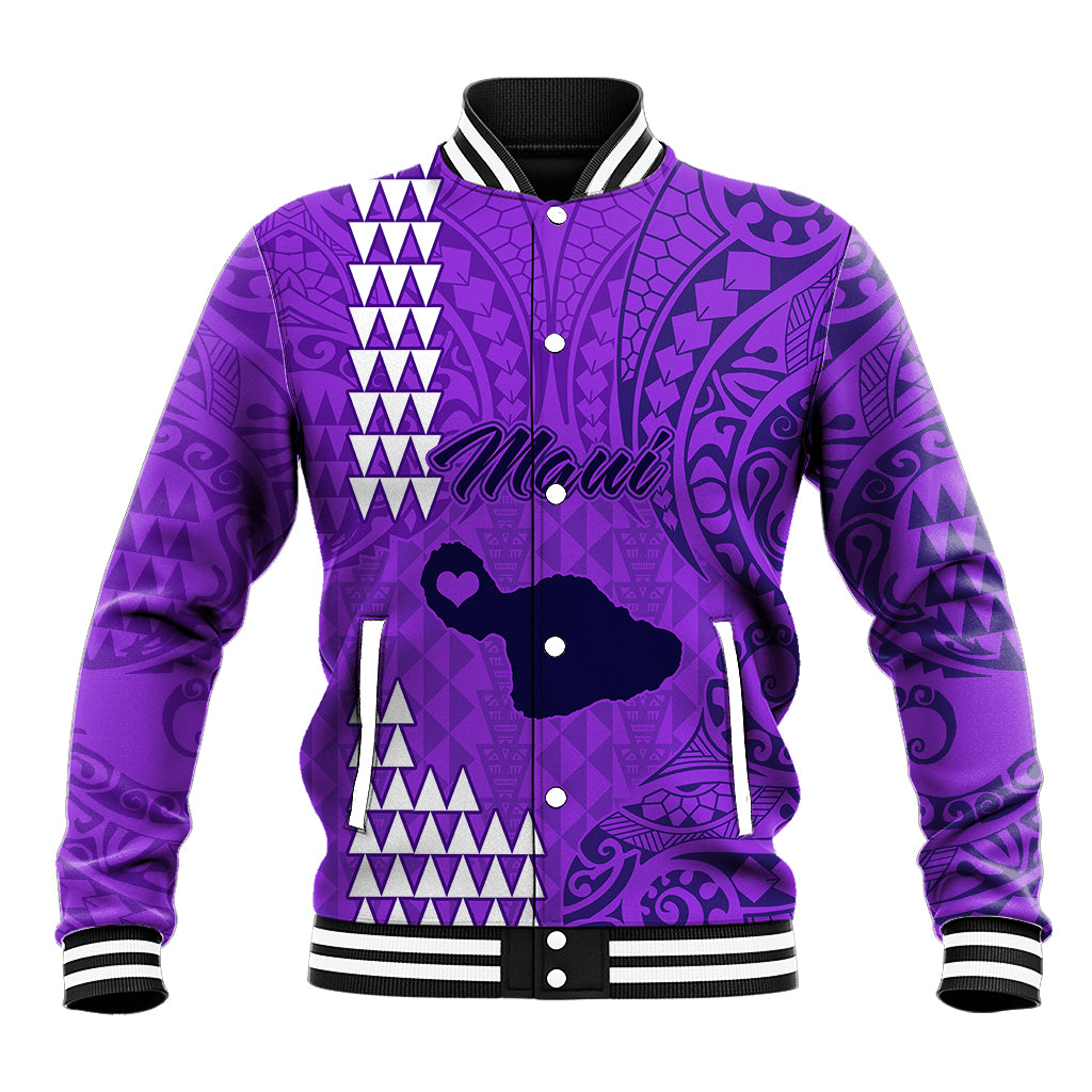 Personalised Maui Island Baseball Jacket Kakau Tribal Mixed Polynesian Pattern Purple LT9 Unisex Purple - Polynesian Pride