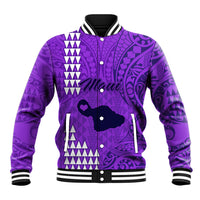 Personalised Maui Island Baseball Jacket Kakau Tribal Mixed Polynesian Pattern Purple LT9 Unisex Purple - Polynesian Pride