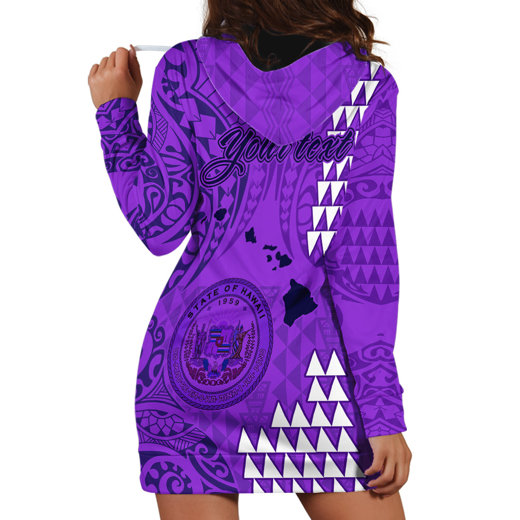 Personalised Maui Island Hoodie Dress Kakau Tribal Mixed Polynesian Pattern Purple LT9 - Polynesian Pride