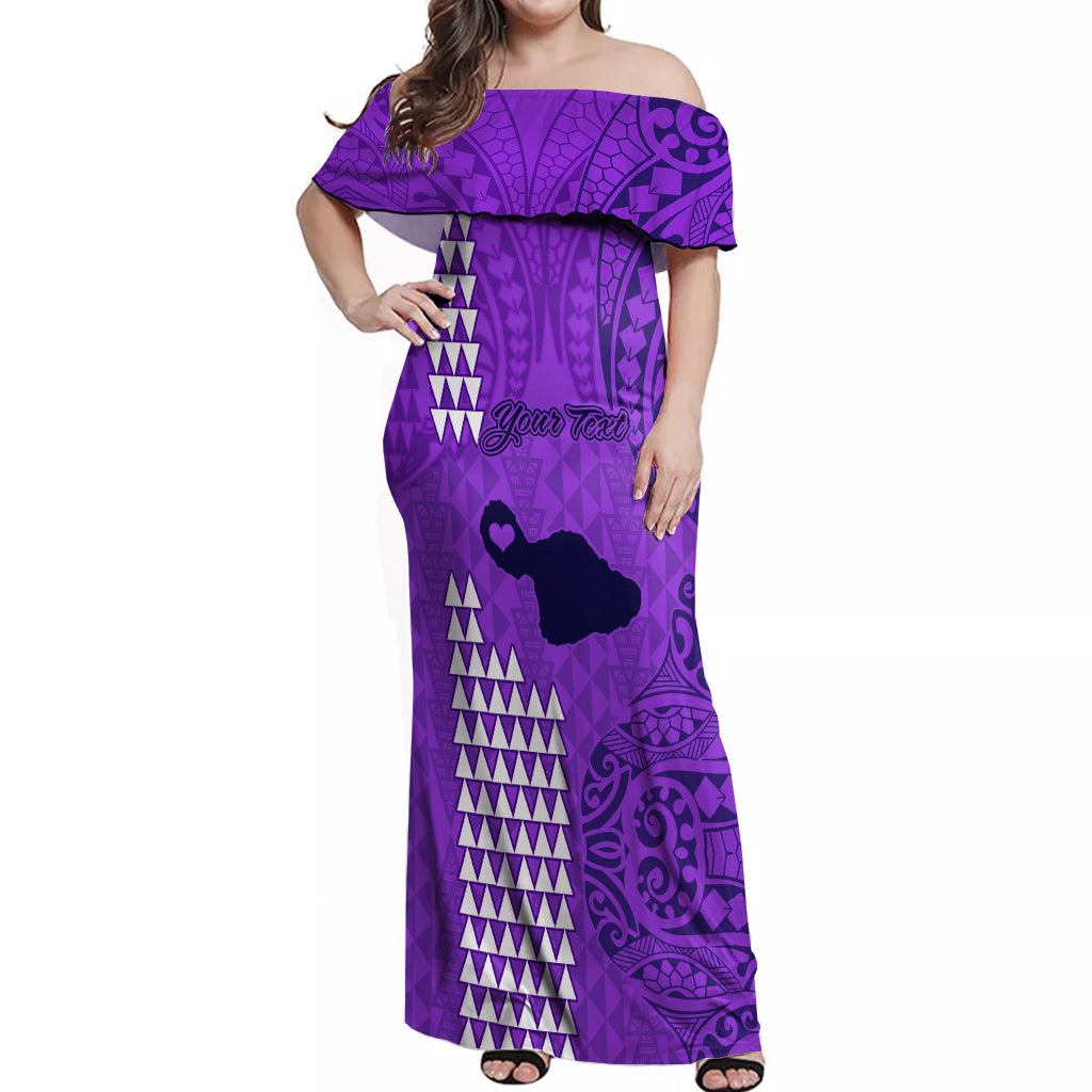 Personalised Maui Island Off Shoulder Maxi Dress Kakau Tribal Mixed Polynesian Pattern Purple LT9 Women Purple - Polynesian Pride