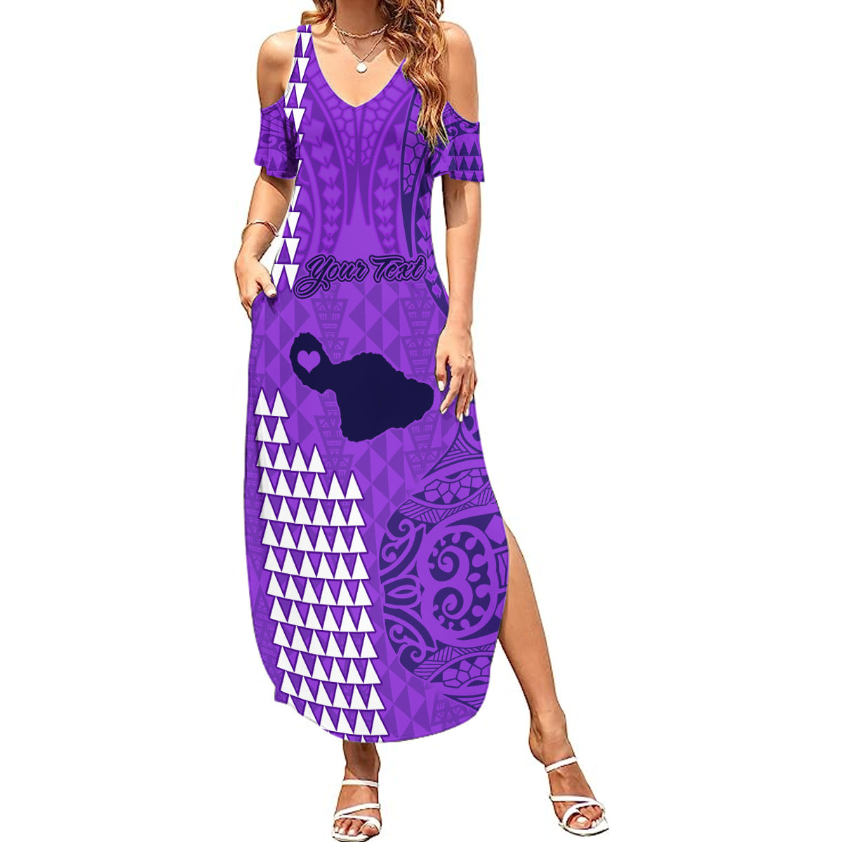 Personalised Maui Island Summer Maxi Dress Kakau Tribal Mixed Polynesian Pattern Purple LT9 Women Purple - Polynesian Pride