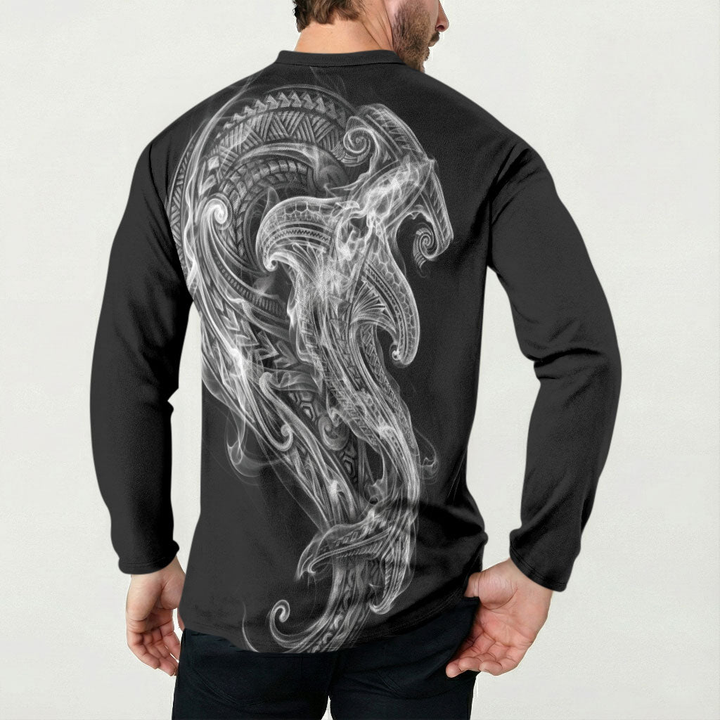 Pango Maori Tribal Hammershark Ghost Spirit Button Sweatshirt