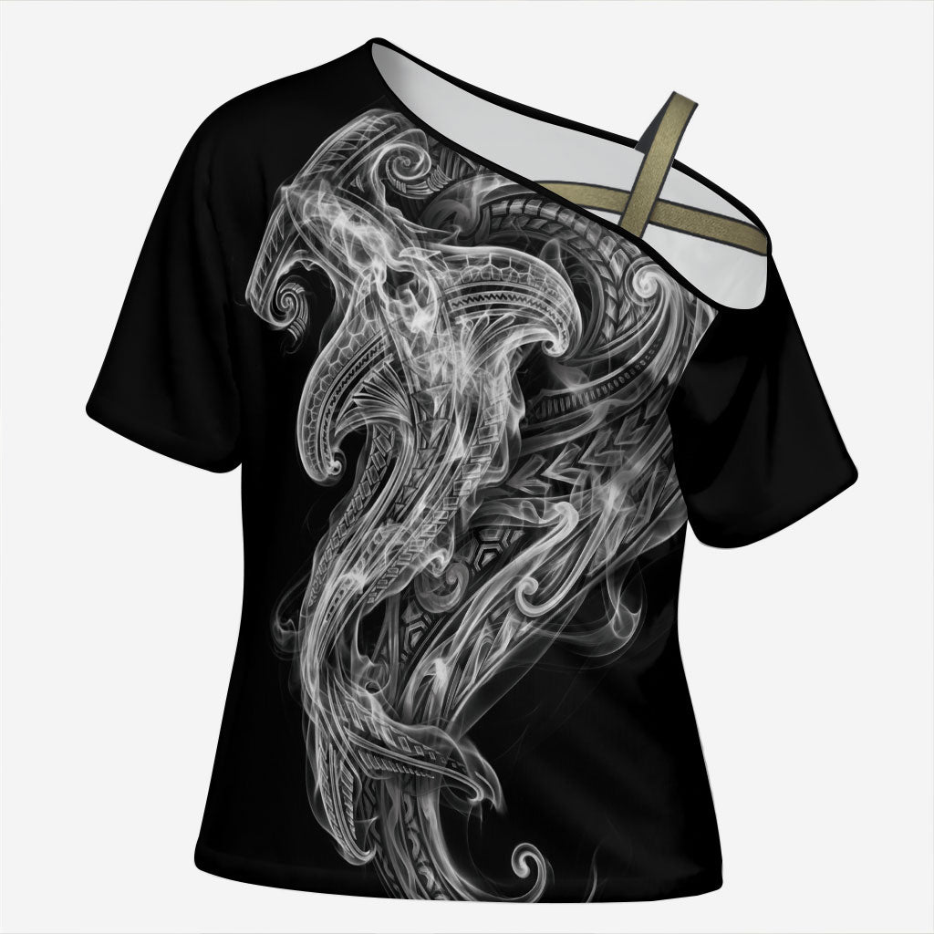 Pango Maori Tribal Hammershark Ghost Spirit Cross Shoulder Shirt