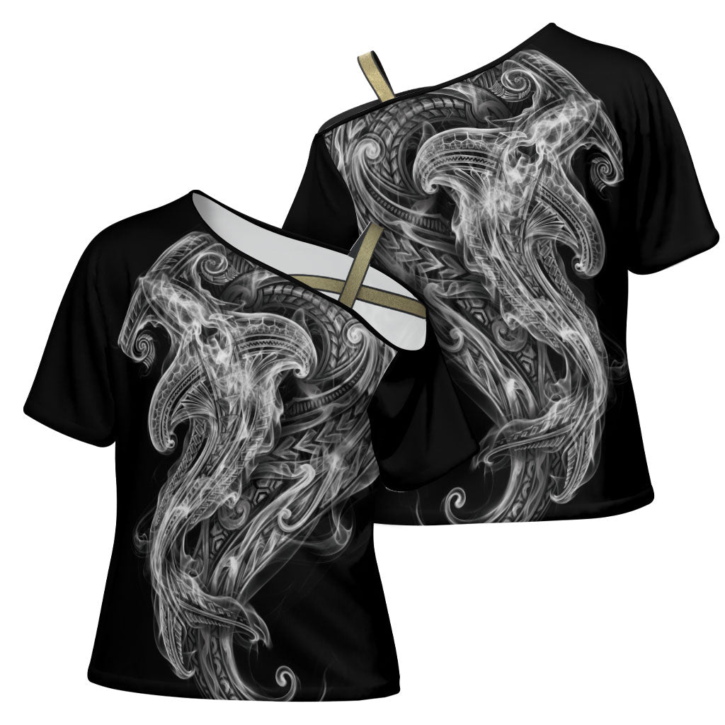 Pango Maori Tribal Hammershark Ghost Spirit Cross Shoulder Shirt