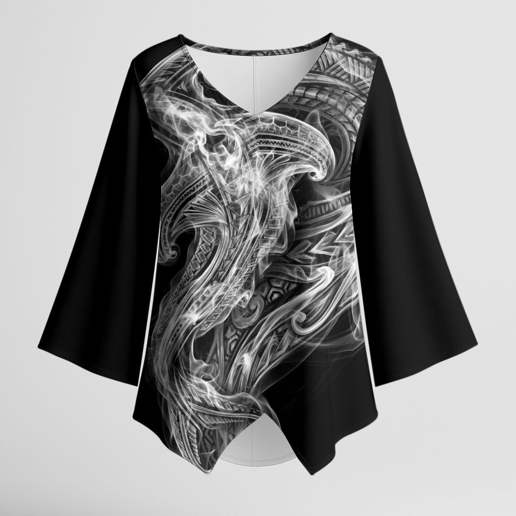 Pango Maori Tribal Hammershark Ghost Spirit Kimono Sleeve Blouse