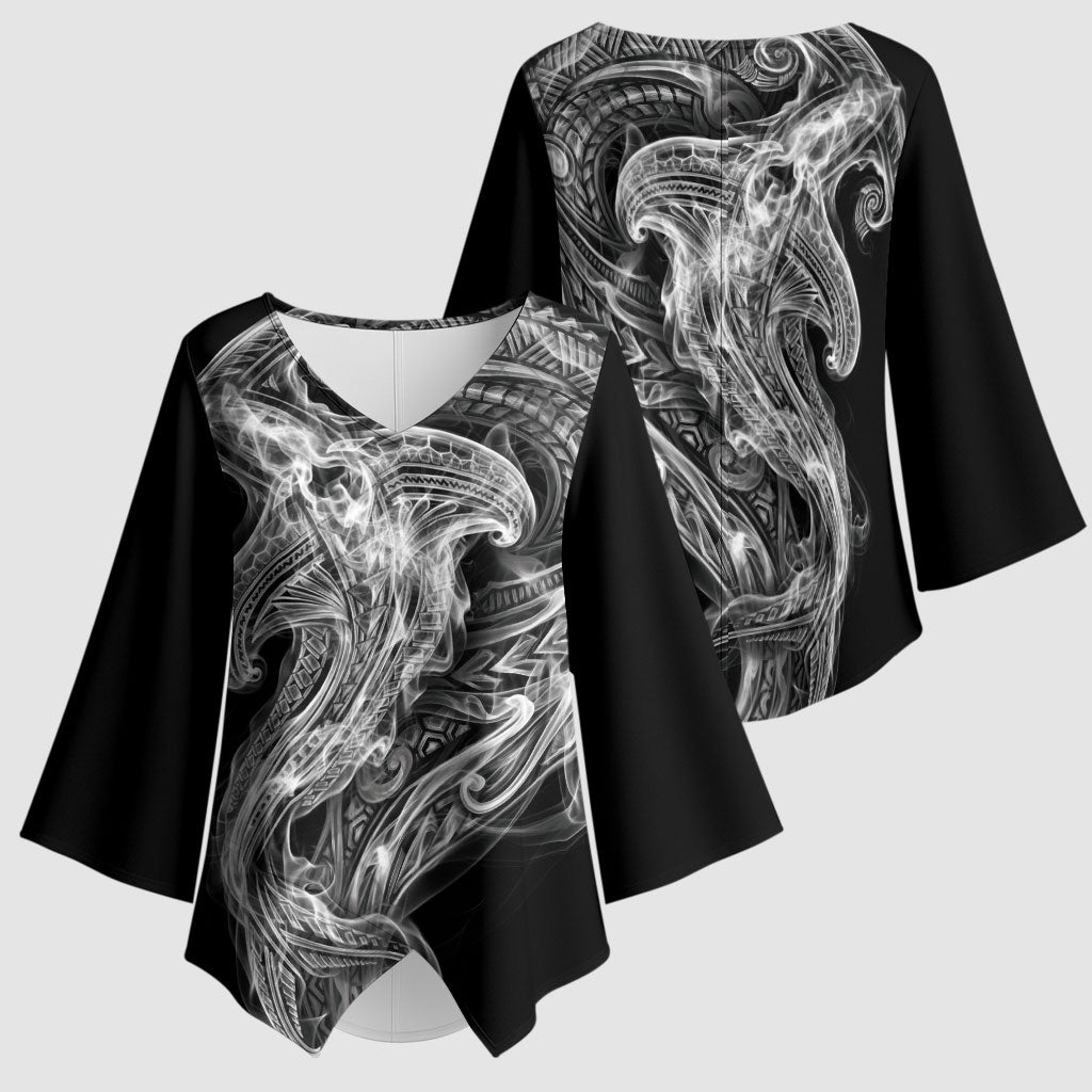 Pango Maori Tribal Hammershark Ghost Spirit Kimono Sleeve Blouse