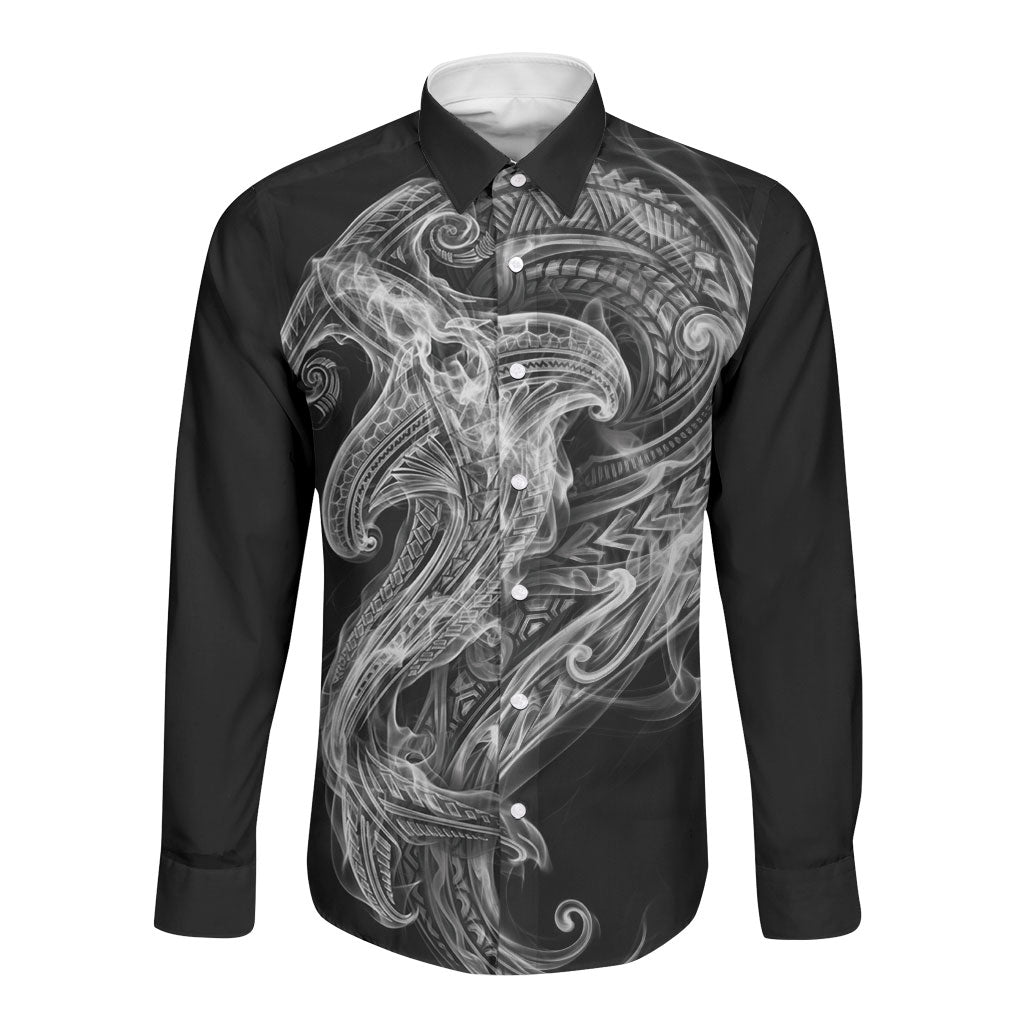 Pango Maori Tribal Hammershark Ghost Spirit Long Sleeve Button Shirt