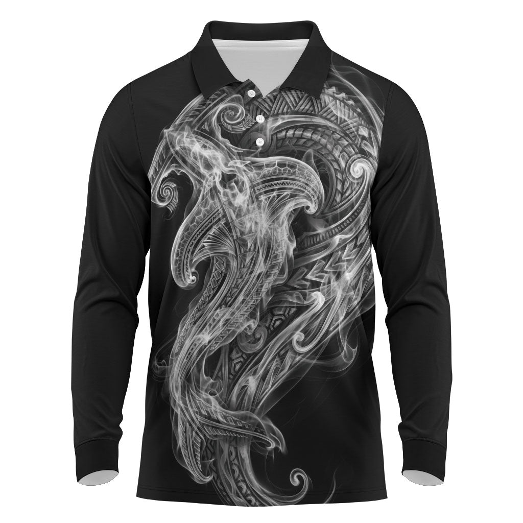 Pango Maori Tribal Hammershark Ghost Spirit Long Sleeve Polo Shirt