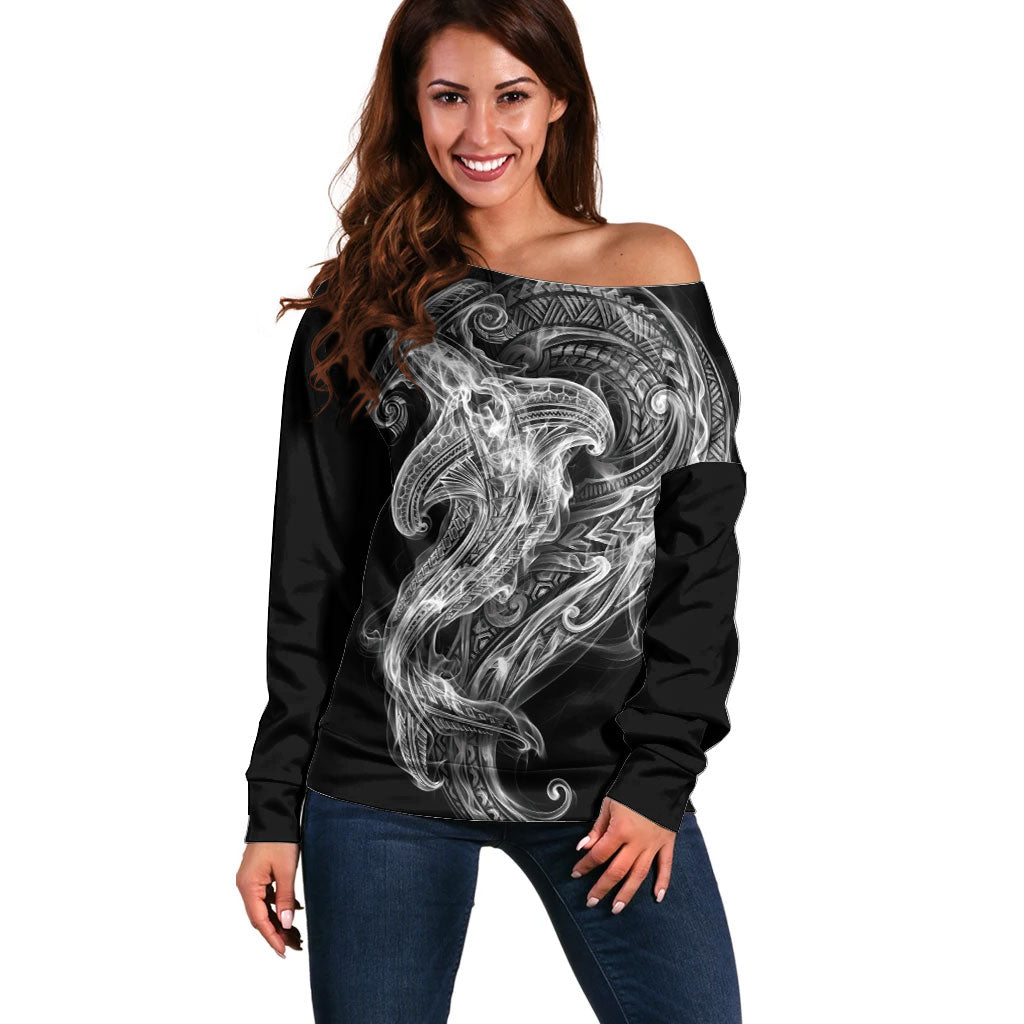 Pango Maori Tribal Hammershark Ghost Spirit Off Shoulder Sweater