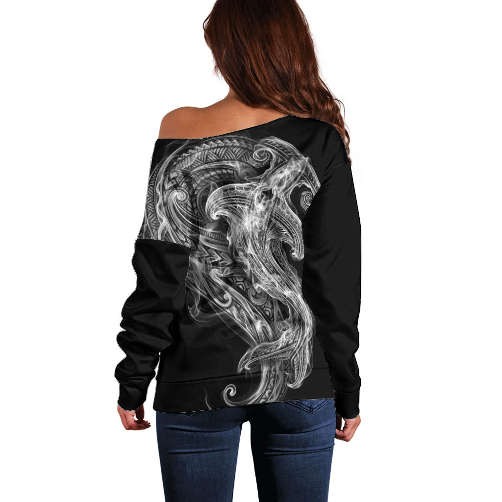 Pango Maori Tribal Hammershark Ghost Spirit Off Shoulder Sweater
